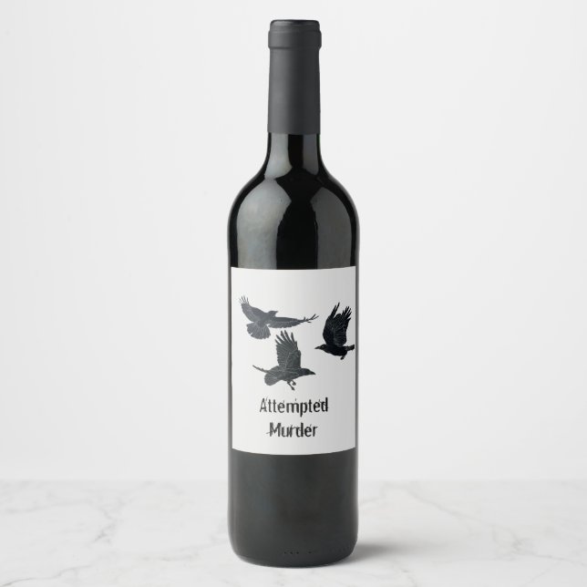Group of Crows Murder Birds Black Silhouette Wine Label (Front)