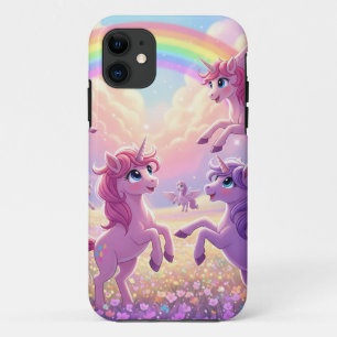 Group Of Cute Pink and Purple Unicorns and Rainbow Case-Mate iPhone Case