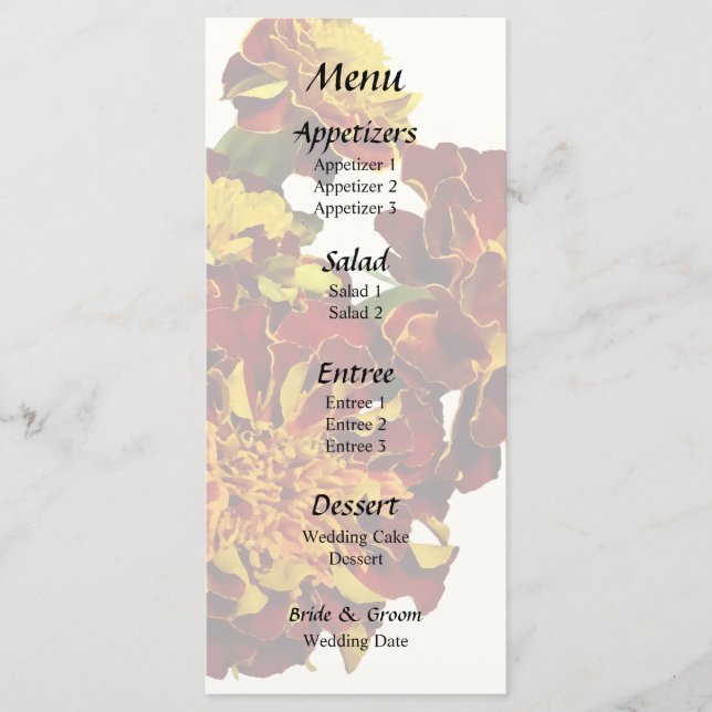 Group of Different Kinds of Marigolds Menu (Front)