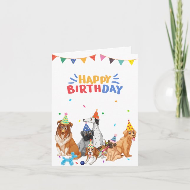 Group of dog breeds party happy birthday  card (Front)