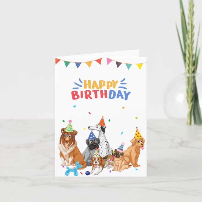 Group of dog breeds party happy birthday  card (Front)