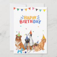 Group of dog breeds party happy birthday