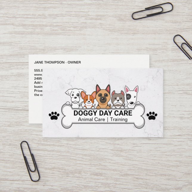 Group of Dogs | Dog Bone | Pet Care Business Card (Front/Back In Situ)