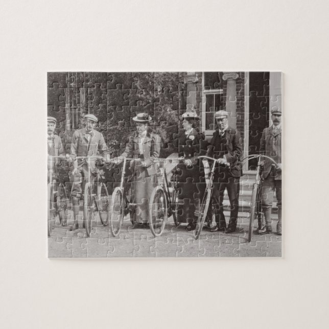 Group of Edwardian bicyclists, early 1900s (b/w ph Jigsaw Puzzle (Horizontal)