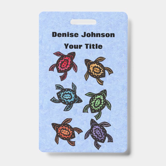 Group of Fantasy Turtles Colourful Marked Shells ID Badge (Front)
