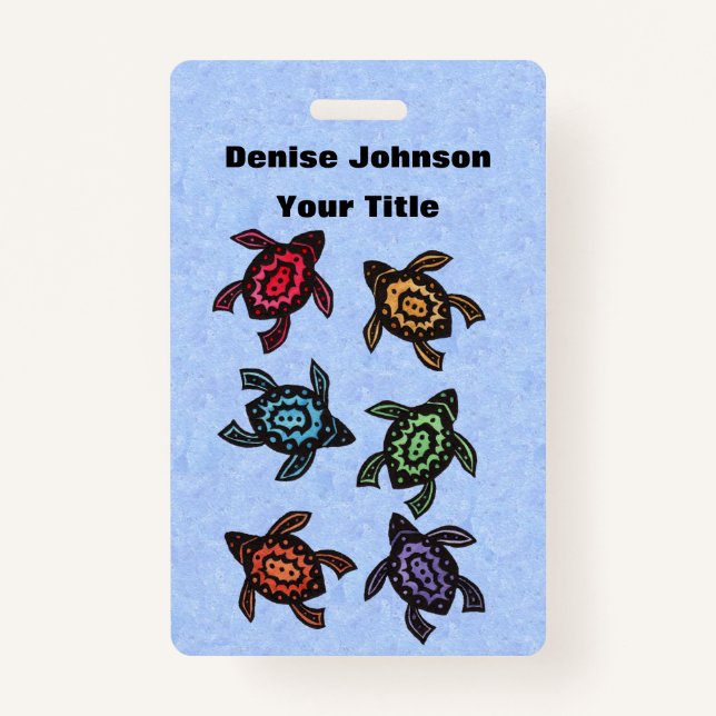 Group of Fantasy Turtles Colourful Marked Shells ID Badge (Front)