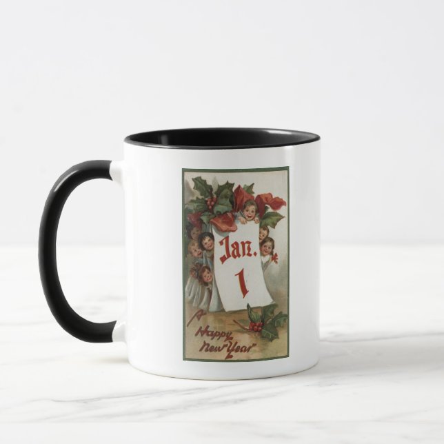 Group of Kids Hiding Behind Calendar Mug (Left)