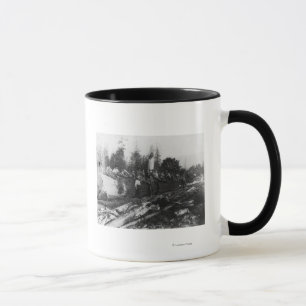 Group of Lumberjacks on Large Log Photograph Mug