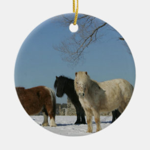 Group of Miniature Horses in the Snow Ceramic Tree Decoration