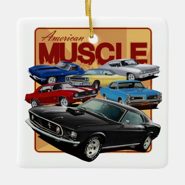 Group of Muscle Cars Ceramic Ornament (Front)