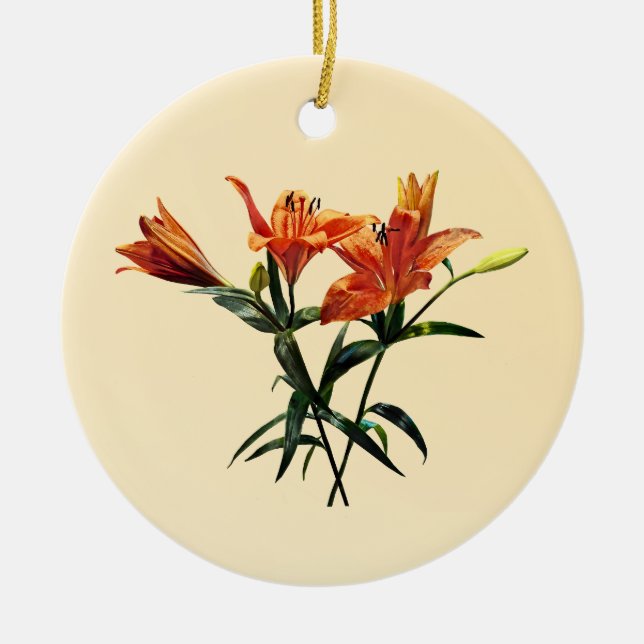 Group of Orange Lilies Ceramic Tree Decoration (Front)