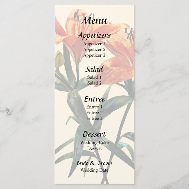 Group of Orange Lilies Menu (Front)