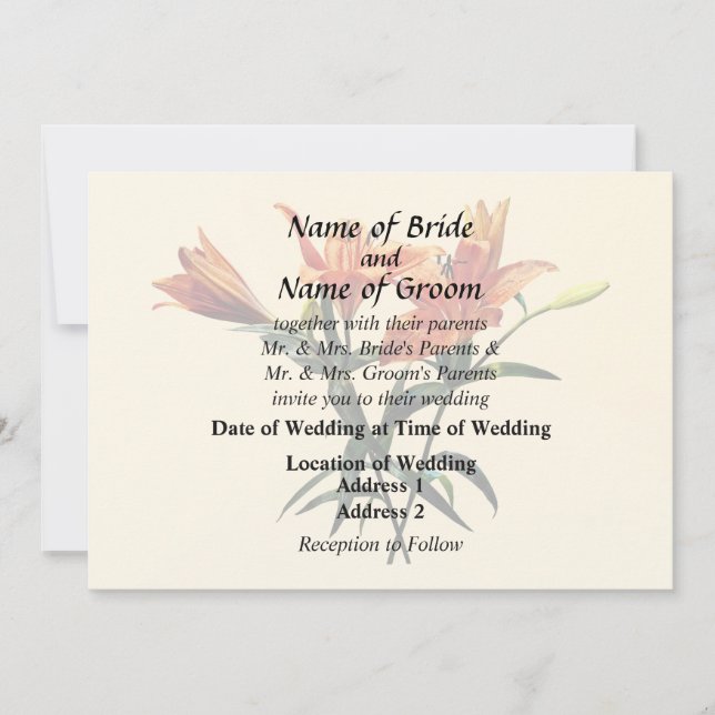 Group of Orange Lilies Wedding Supplies Invitation (Front)