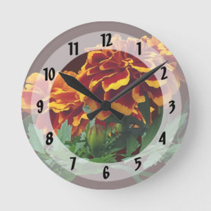Group of Orange Marigolds With Yellow Tips Round Clock