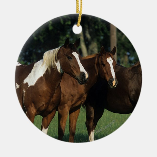 Group of Paint Horses Standing Ceramic Tree Decoration (Front)