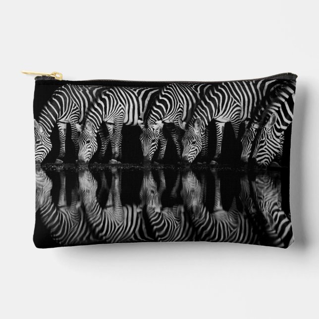 Group of Plains Zebra Drink Together at Night Accessory Pouch (Front)