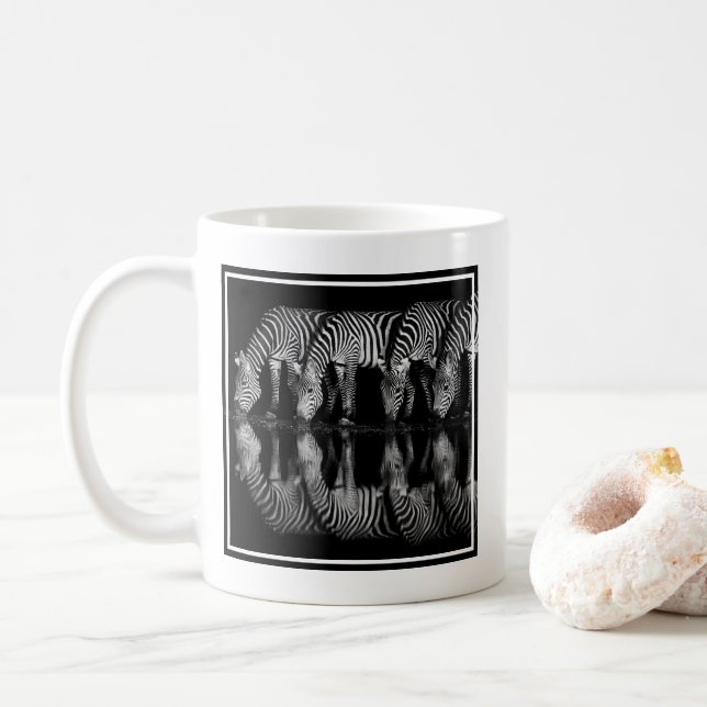 Group of Plains Zebra Drink Together at Night Coffee Mug (With Donut)