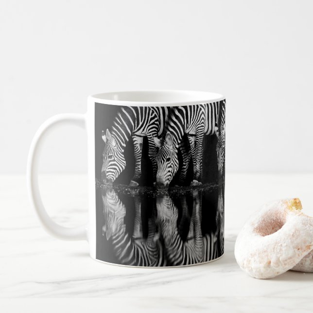 Group of Plains Zebra Drink Together at Night Coffee Mug (With Donut)