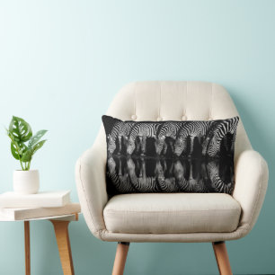Group of Plains Zebra Drink Together at Night Lumbar Cushion