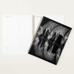 Group of Plains Zebra Drink Together at Night Planner<br><div class="desc">Africa,  East Africa,  Kenya,  Great Rift Valley,  Olkirimatian Conservancy,  plains zebra,  Equus quagga.  A group of plains zebra drink together at night.  B & W</div>