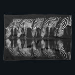 Group of Plains Zebra Drink Together at Night Tea Towel<br><div class="desc">Africa,  East Africa,  Kenya,  Great Rift Valley,  Olkirimatian Conservancy,  plains zebra,  Equus quagga.  A group of plains zebra drink together at night.  B & W</div>