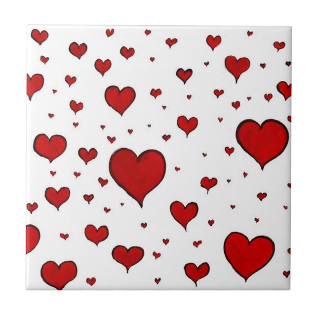 Group of Red Hearts Ceramic Tile (Front)