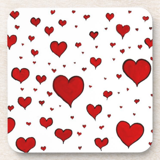 Group of Red Hearts Cork Coaster (Front)