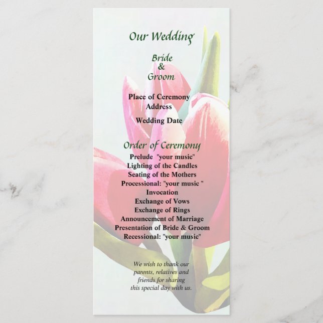 Group of Red Tulips Wedding Program Programme (Front)