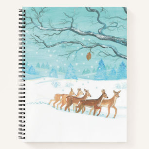Group of Roe Deer in Winter Illustration Notebook