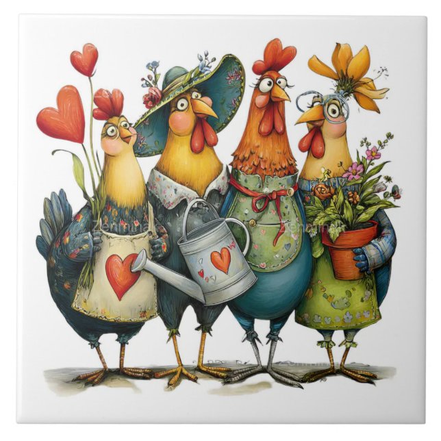 Group of roosters tile (Front)