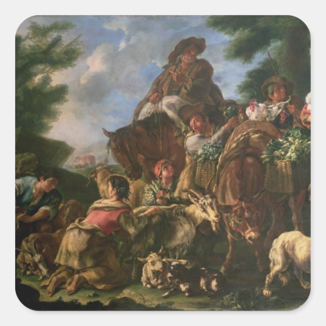 Group of shepherds with a horse square sticker (Front)