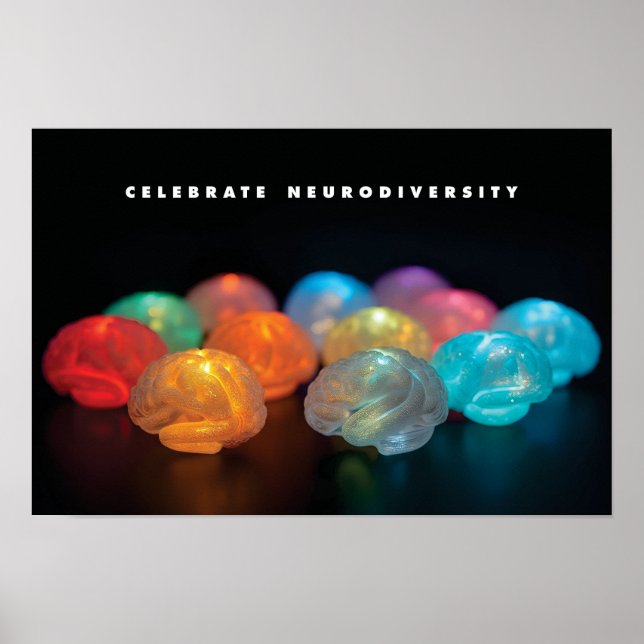 Group of small glowing brains in multiple colours  poster (Front)