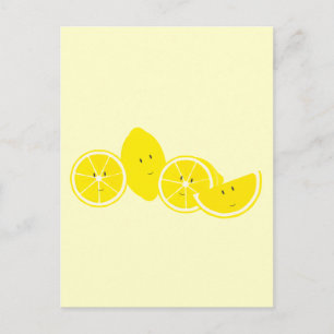 Group of smiling lemon characters postcard