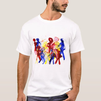Group of standing stick figures finger painting re T-Shirt