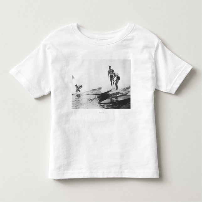 Group of Surfers in Honolulu, Hawaii Surfing Toddler T-Shirt (Front)