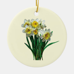 Group of White Daffodils Ceramic Tree Decoration