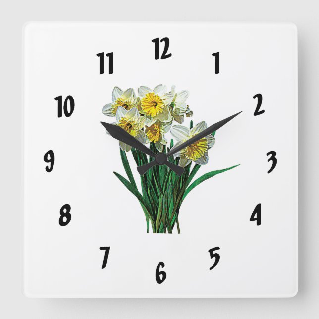 Group of White Daffodils Square Wall Clock (Front)