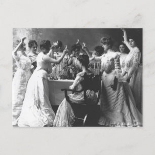 Group of Women in Early 1900s Champagne Toast Postcard