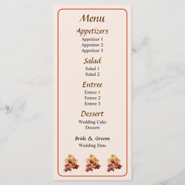 Group of Yellow and Magenta Orchids Menu (Front)