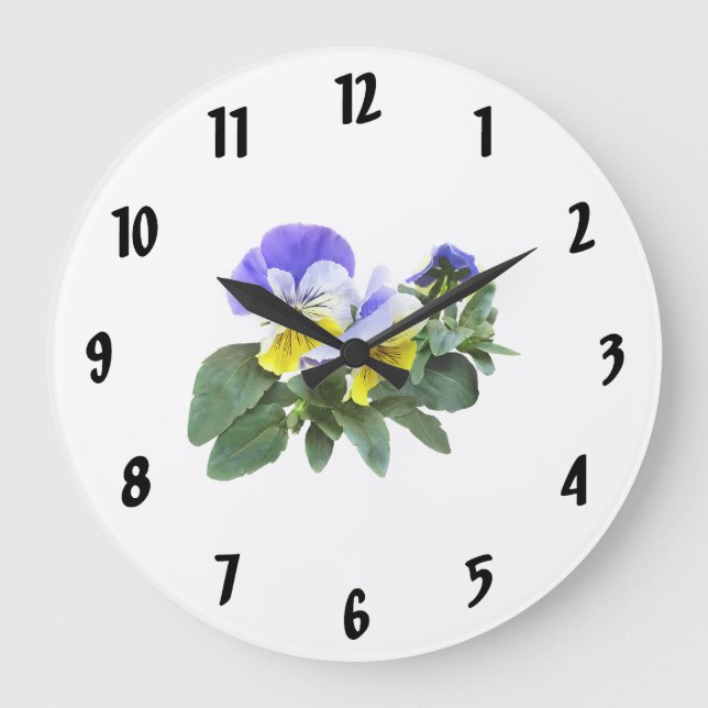Group Of Yellow And Purple Pansies Large Clock (Front)