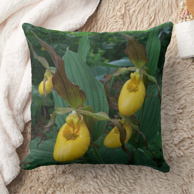 Group Of Yellow Lady's Slipper Orchid Flowers Cushion (Blanket)