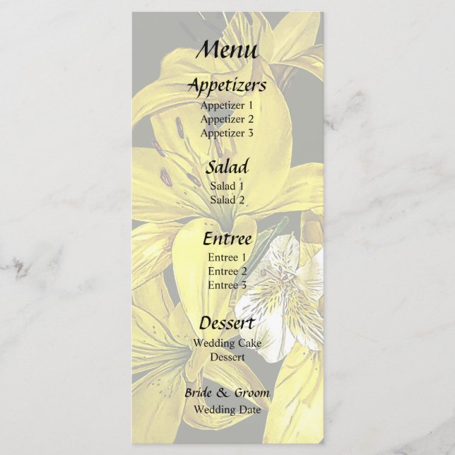 Group of Yellow Lilies Menu (Front)
