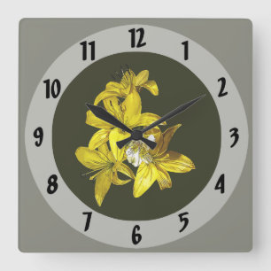 Group of Yellow Lilies Square Wall Clock