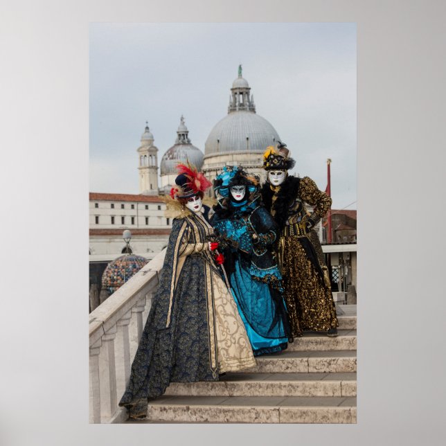 Group On Bridge At Carnival, Venice Poster (Front)