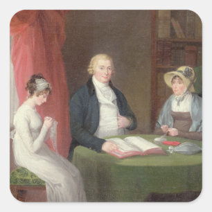 Group Portrait at a Drawing Room Table (oil on can Square Sticker