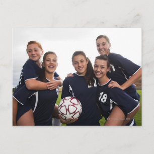 group portrait of teen girl soccer players postcard
