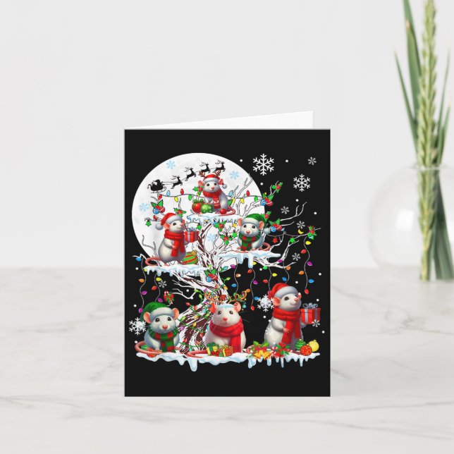 Group Santa Reindeer Elf Rats On Tree Christmas Sn Card (Front)