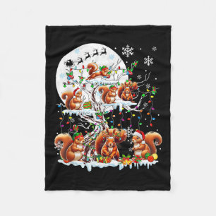 Group Santa Reindeer Elf Squirrels On Tree Christm Fleece Blanket