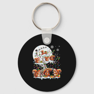 Group Santa Reindeer Elf Squirrels On Tree Christm Key Ring