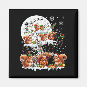 Group Santa Reindeer Elf Squirrels On Tree Christm Magnet